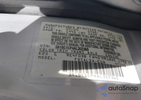 2010 Nissan Versa 1.8S from USA, damaged, VIN 3N1BC1CP4AL352360